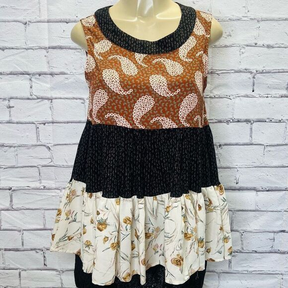 Entro Womens Tiered Ruffle Paisley Top Brown Black Size Small - Picture 1 of 7